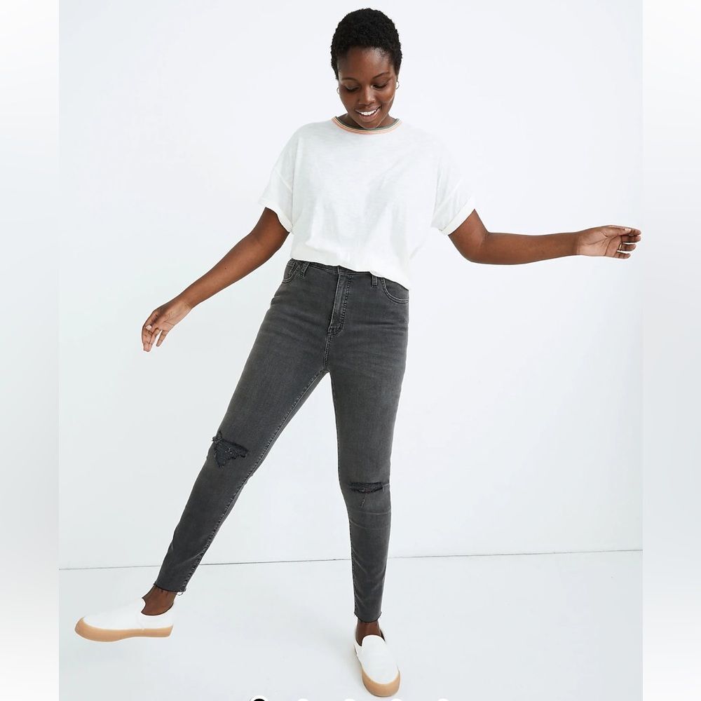 Madewell Women’s High Rise Skinny Jeans Black Ripped Knee Stretch Sz 28
